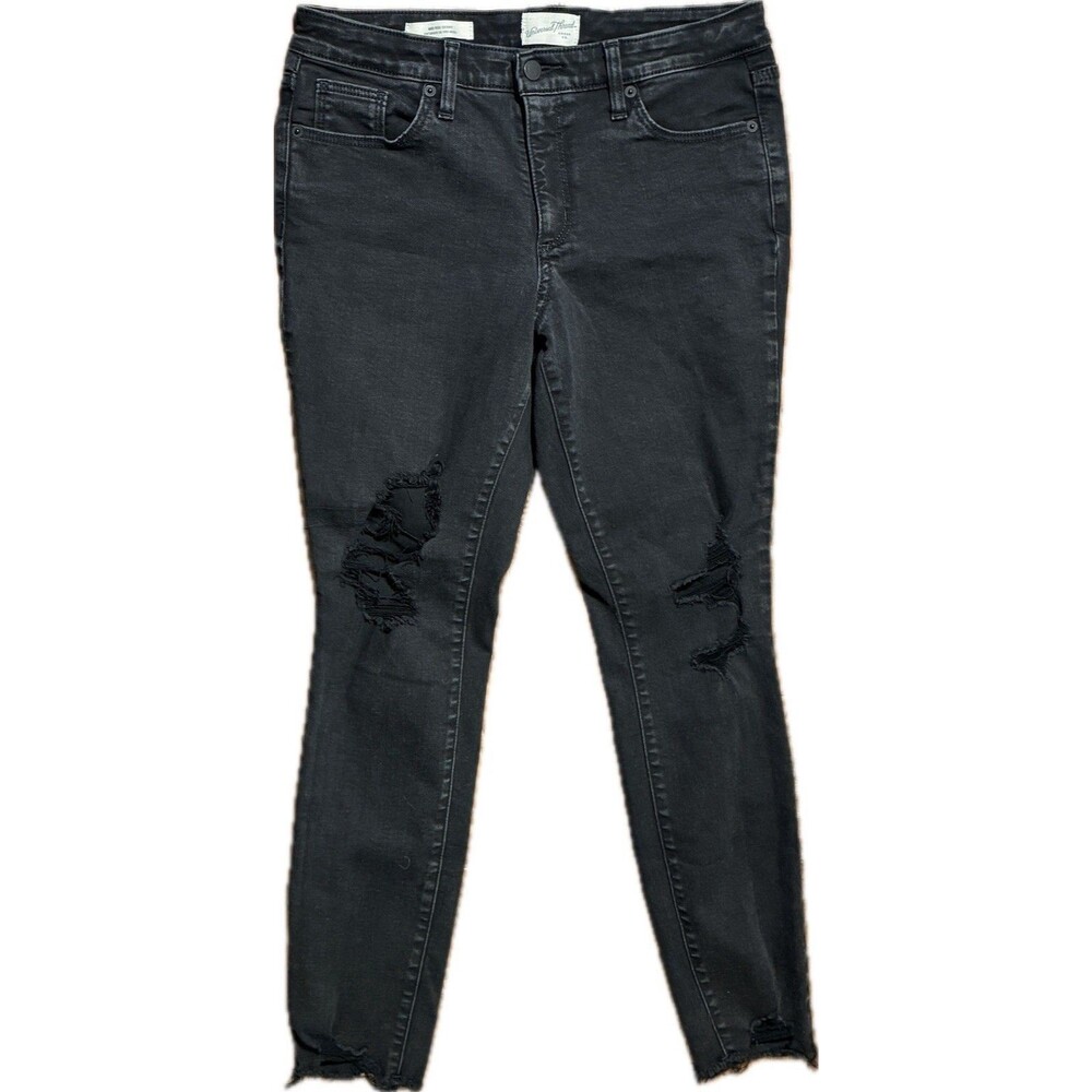 Universal Thread Mid Rise Skinny Black Distressed Jeans Holes Frayed Size 8/29R